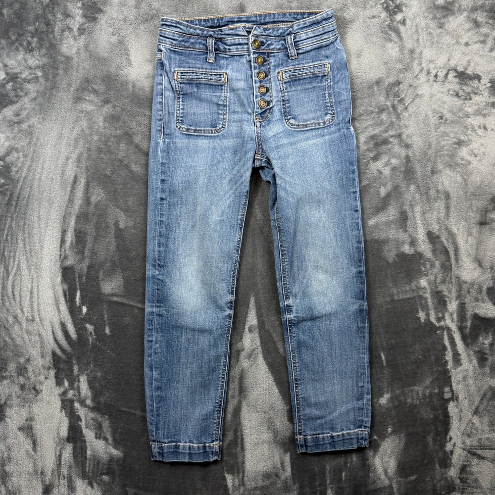 Pilcro and the Letterpress Jeans Womens 27 Blue High-Rise Slim Button Fly Patch